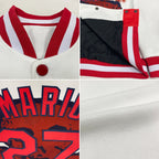 Custom White Red-Navy Skull Fashion 3D Bomber Full-Snap Varsity Letterman Jacket photo 4