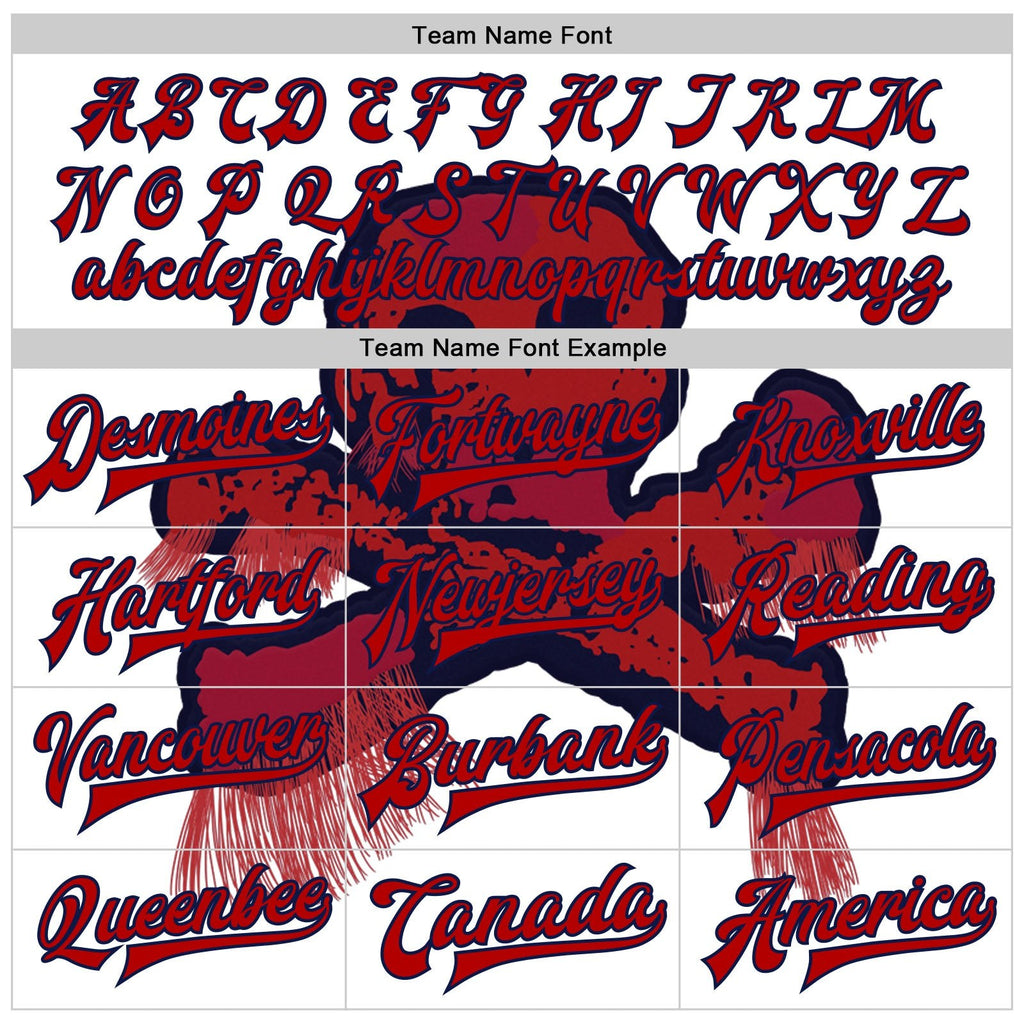 Custom White Red-Navy Skull Fashion 3D Bomber Full-Snap Varsity Letterman Jacket photo 5