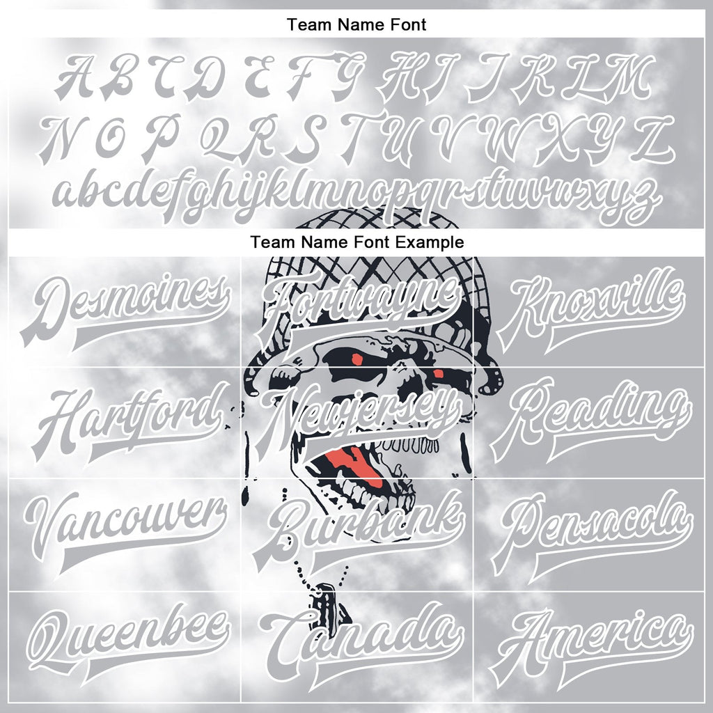 Custom Gray White Skull Fashion 3D Bomber Full-Snap Varsity Letterman Jacket photo 4