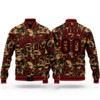Custom Black Red Rose Skull Fashion 3D Bomber Full-Snap Varsity Letterman Jacket
