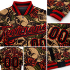 Custom Black Red Rose Skull Fashion 3D Bomber Full-Snap Varsity Letterman Jacket detail
