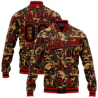 Custom Black Red Rose Skull Fashion 3D Bomber Full-Snap Varsity Letterman Jacket photo 1