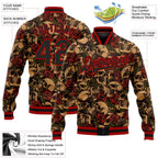 Custom Black Red Rose Skull Fashion 3D Bomber Full-Snap Varsity Letterman Jacket photo 5