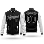 Custom Black White Bomber Full-Snap Varsity Letterman Two Tone Jacket