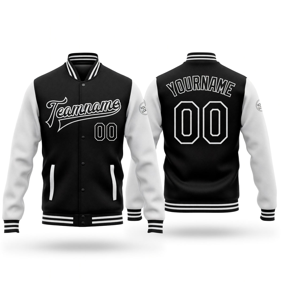 Custom Black White Bomber Full-Snap Varsity Letterman Two Tone Jacket