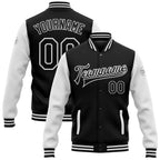 Custom Black White Bomber Full-Snap Varsity Letterman Two Tone Jacket photo 1