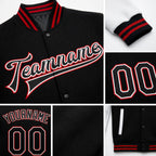 Custom Black White-Red Bomber Full-Snap Varsity Letterman Two Tone Jacket detail