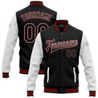 Custom Black White-Red Bomber Full-Snap Varsity Letterman Two Tone Jacket photo 1