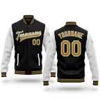 Custom Black Old Gold-White Bomber Full-Snap Varsity Letterman Two Tone Jacket