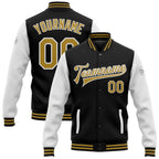 Custom Black Old Gold-White Bomber Full-Snap Varsity Letterman Two Tone Jacket photo 1
