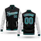 Custom Black Teal-White Bomber Full-Snap Varsity Letterman Two Tone Jacket