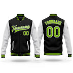Custom Black Neon Green-White Bomber Full-Snap Varsity Letterman Two Tone Jacket
