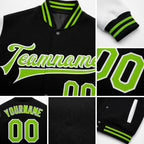 Custom Black Neon Green-White Bomber Full-Snap Varsity Letterman Two Tone Jacket detail