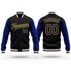 Custom Black Royal-Yellow Bomber Full-Snap Varsity Letterman Two Tone Jacket