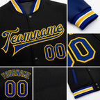 Custom Black Royal-Yellow Bomber Full-Snap Varsity Letterman Two Tone Jacket detail