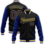Custom Black Royal-Yellow Bomber Full-Snap Varsity Letterman Two Tone Jacket photo 1