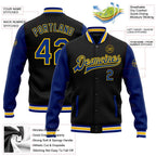 Custom Black Royal-Yellow Bomber Full-Snap Varsity Letterman Two Tone Jacket photo 5