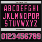 Custom Black Pink-White Bomber Full-Snap Varsity Letterman Two Tone Jacket photo 6
