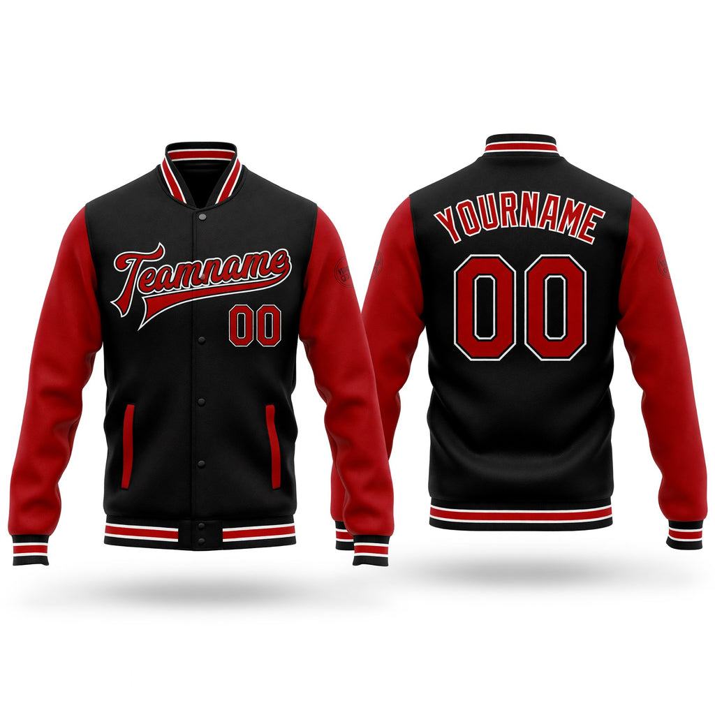 Custom Black Red-White Bomber Full-Snap Varsity Letterman Two Tone Jacket