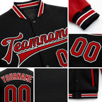 Custom Black Red-White Bomber Full-Snap Varsity Letterman Two Tone Jacket detail