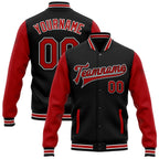 Custom Black Red-White Bomber Full-Snap Varsity Letterman Two Tone Jacket photo 1
