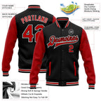 Custom Black Red-White Bomber Full-Snap Varsity Letterman Two Tone Jacket photo 5