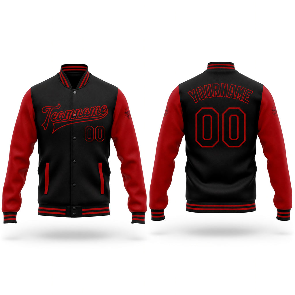 Custom Black Red Bomber Full-Snap Varsity Letterman Two Tone Jacket