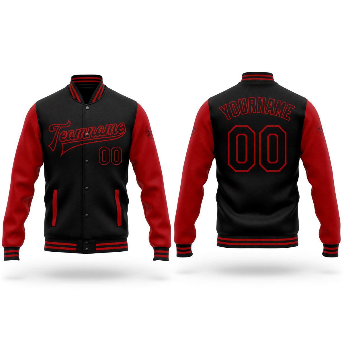 Custom Black Red Bomber Full-Snap Varsity Letterman Two Tone Jacket
