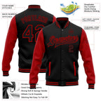 Custom Black Red Bomber Full-Snap Varsity Letterman Two Tone Jacket photo 5
