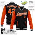 Custom Black Orange-White Bomber Full-Snap Varsity Letterman Two Tone Jacket photo 5