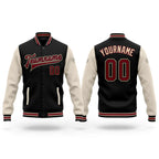 Custom Black Crimson City Cream-Cream Bomber Full-Snap Varsity Letterman Two Tone Jacket