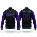 Custom Black Purple-Teal Bomber Full-Snap Varsity Letterman Two Tone Jacket