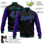 Custom Black Purple-Teal Bomber Full-Snap Varsity Letterman Two Tone Jacket photo 5