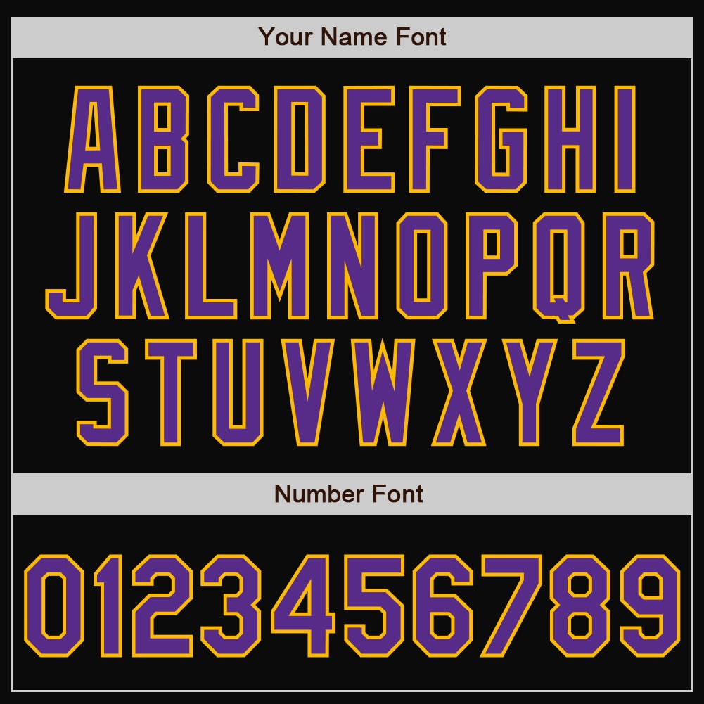 Custom Black Purple-Gold Bomber Full-Snap Varsity Letterman Two Tone Jacket photo 6