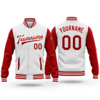 Custom White Red Bomber Full-Snap Varsity Letterman Two Tone Jacket