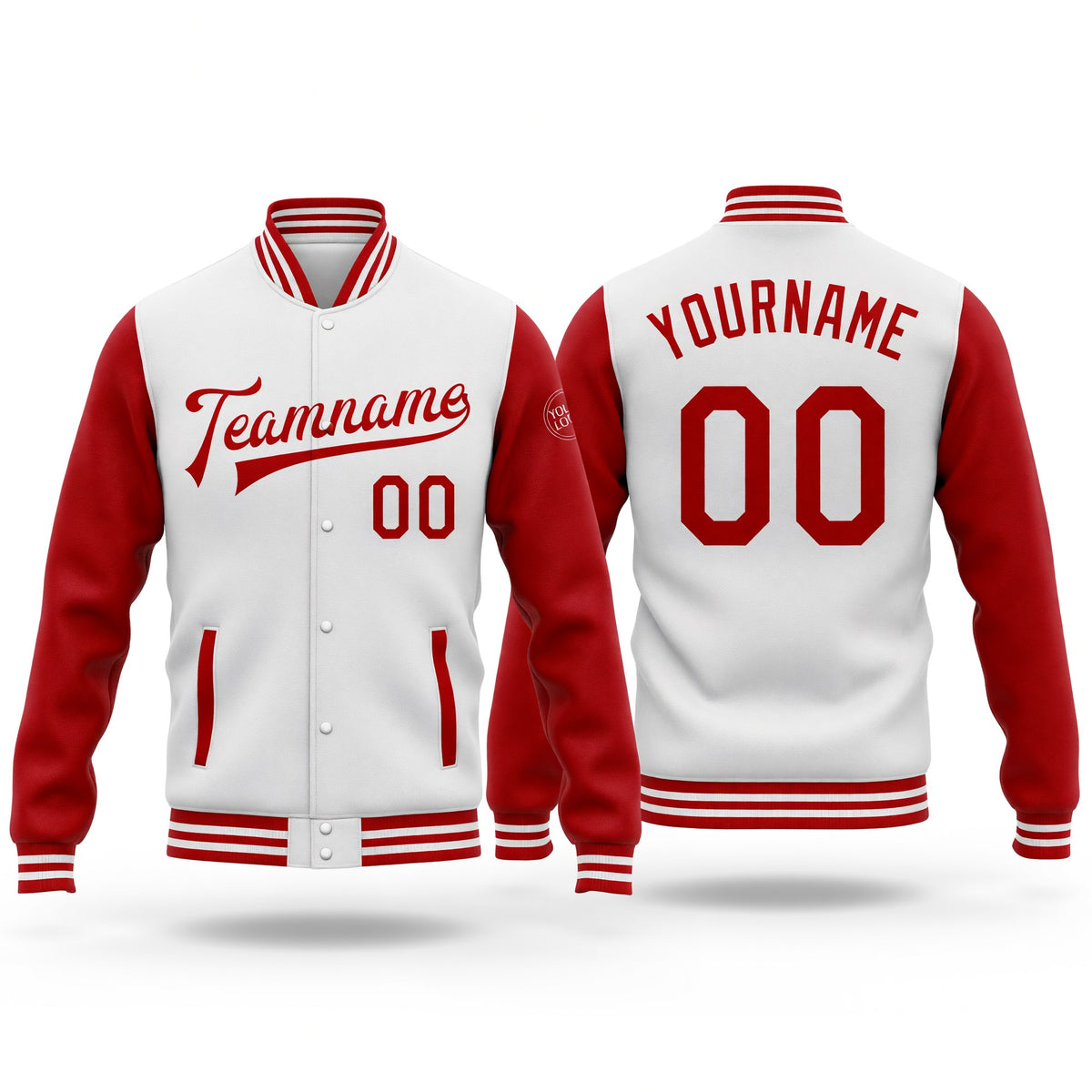 Custom White Red Bomber Full-Snap Varsity Letterman Two Tone Jacket