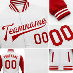 Custom White Red Bomber Full-Snap Varsity Letterman Two Tone Jacket detail