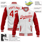 Custom White Red Bomber Full-Snap Varsity Letterman Two Tone Jacket photo 5