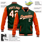 Custom Green White Orange-Black Bomber Full-Snap Varsity Letterman Two Tone Jacket photo 5