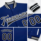 Custom Royal Black-White Bomber Full-Snap Varsity Letterman Two Tone Jacket detail
