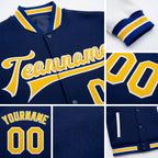 Custom Royal Yellow-White Bomber Full-Snap Varsity Letterman Two Tone Jacket detail