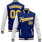 Custom Royal Yellow-White Bomber Full-Snap Varsity Letterman Two Tone Jacket photo 1