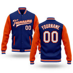Custom Royal White-Orange Bomber Full-Snap Varsity Letterman Two Tone Jacket