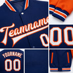 Custom Royal White-Orange Bomber Full-Snap Varsity Letterman Two Tone Jacket detail