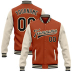 Custom Texas Orange Black-Cream Bomber Full-Snap Varsity Letterman Two Tone Jacket photo 1