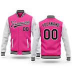 Custom Pink Black-White Bomber Full-Snap Varsity Letterman Two Tone Jacket