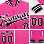 Custom Pink Black-White Bomber Full-Snap Varsity Letterman Two Tone Jacket detail
