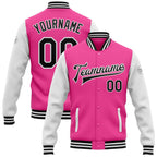 Custom Pink Black-White Bomber Full-Snap Varsity Letterman Two Tone Jacket photo 1