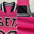 Custom Pink Black-White Bomber Full-Snap Varsity Letterman Two Tone Jacket photo 4