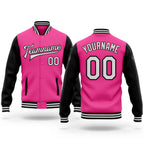Custom Pink White-Black Bomber Full-Snap Varsity Letterman Two Tone Jacket